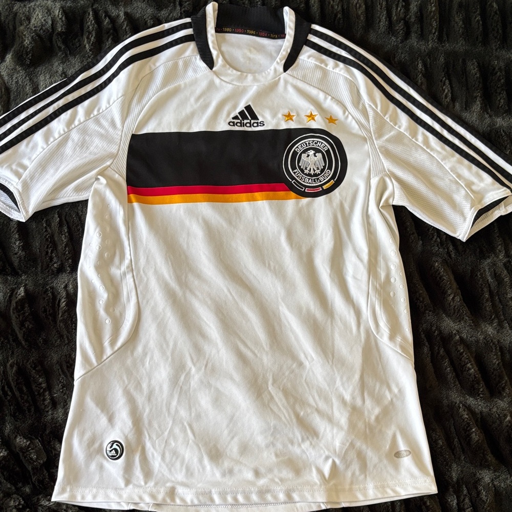 2/$20 Adidas White Soccer Jersey with Black and Gold Accents